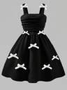 Elladie Kids Young Girl' Cute Sleeveless Ruched Bow Decor Midi Dress, Black, Elegant Casual For Summer, Party 7th Birthday, Wedding - Image 10