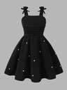 Elladie Kids Young Girl' Cute Sleeveless Ruched Bow Decor Midi Dress, Black, Elegant Casual For Summer, Party 7th Birthday, Wedding - Image 11