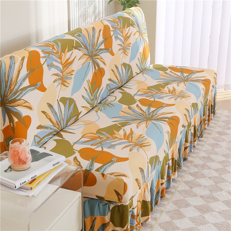 Stretch Slipcover For Armless Bed Full-Encasing Simple Foldable Sofa Cover With Skirted Hem - Image 7