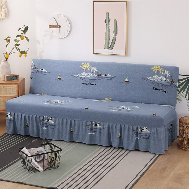 Stretch Slipcover For Armless Bed Full-Encasing Simple Foldable Sofa Cover With Skirted Hem - Image 8