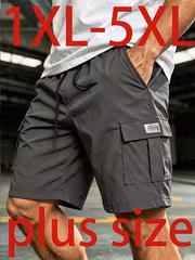 Men'S Plus Size Cargo Shorts, Lightweight Breathable Practical Multi-Pocket Casual Shorts, Comfortable Elastic Waist Adjustable Drawstring, Suitable for Running, Fitness, Outdoor Activities, And Casual Wear - Image 3