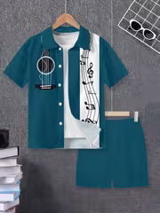Music-Themed Kids' Short-Sleeve Shirt Set - Stylish and Comfortable for Summer Outings, Perfect for Music Events or as a Gift, Perfect for Outdoor - Image 8