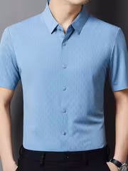 Men's Summer Fashion Short-Sleeve Shirt, Seamless Cooling Wrinkle-Free Shirt, Middle-Aged Dad's Business Casual Wear 8009 - Image 3
