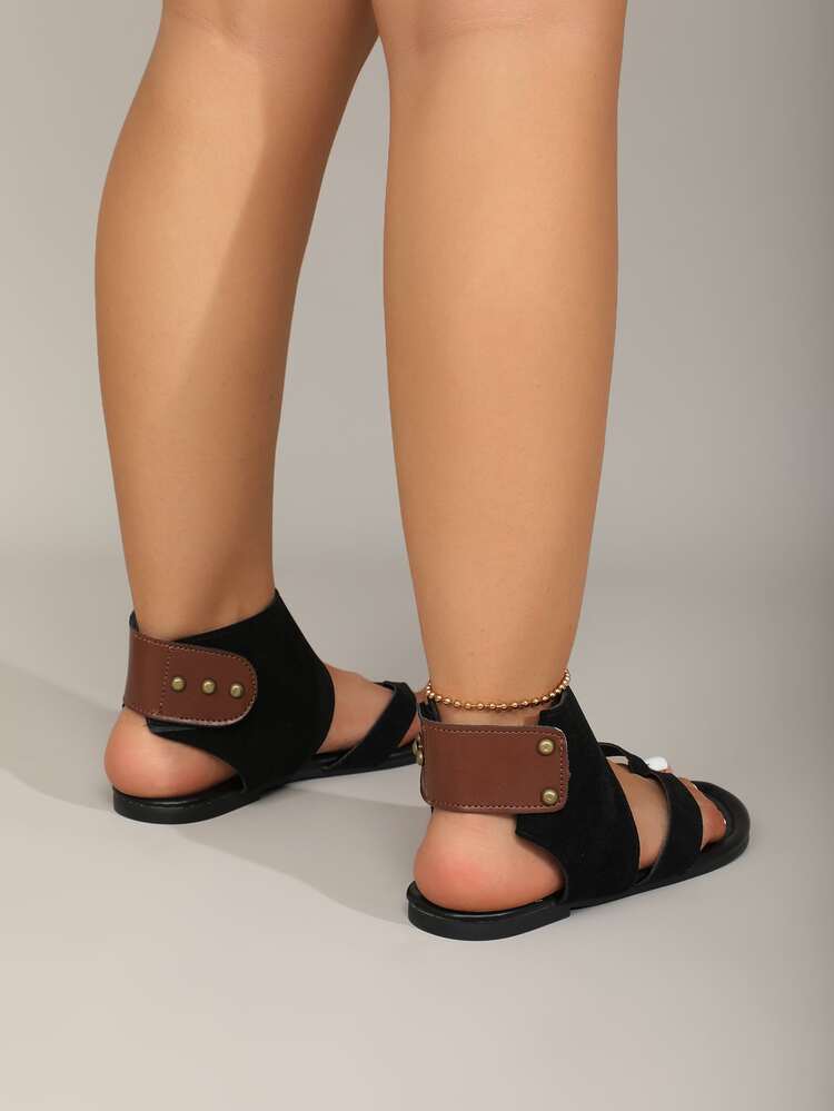 Fall/Winter Black Solid Color Suede Sandal Boots With Rivets Decoration,Boots For Women - Image 5