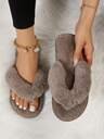 Fall/Winter Flat Women's Flip Flops With Toe Clamp, Comfortable Indoor Slippers,Fluffy Slippers - Image 12