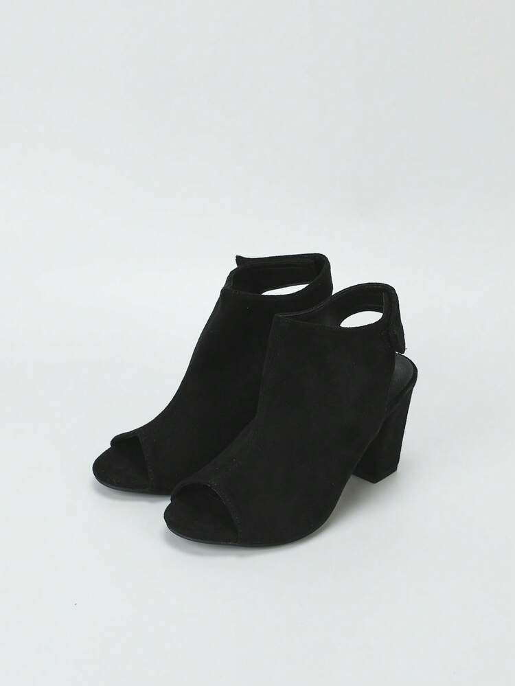 Fall/Winter Women Minimalist Slingback Sandals, Faux Suede Chunky Heeled Elegant Sandals Black,Boots For Women - Image 4