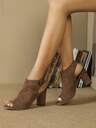 Fall/Winter Women Minimalist Slingback Sandals, Faux Suede Chunky Heeled Elegant Sandals Black,Boots For Women - Image 9