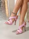 Fashion Round Toe Elegant Ladies' Criss-Cross Elastic Band Strap Backless Stiletto High Heel Sandals, Suitable For Summer Event Or Party - Image 11