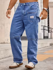 Men's Multi-Pocket Casual Jeans- Loose Fit Blue Jeans with Utility Multi-Pocket & Strap Detail, Comfortable Casual Wear for Daily, Street, and Outdoor, All-season Comfort - Image 4