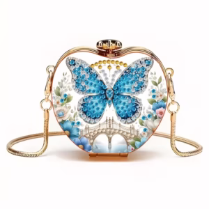 DIY Painting Small Shoulder Bag - Blue Butterfly Animal Pattern, Heart-Shaped Design, Portable Chain Clutch for Women, Creative Birthday/Valentine's Day/Anniversary Gift - Compact Cosmetic/Lipstick/Earphone Storage Pouch, Art Craft Accessory