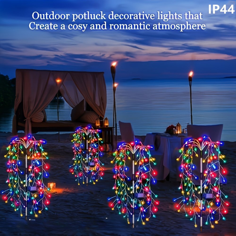 Solar Garden Lights Outdoor LED, Firecracker Willow Fireworks Lights with 8 Lighting Modes, Solar Powered LED Firecrack Lights for Yard Path Parties Camping Picnic Garden Pation, Perfect for Christmas Halloween Thanksgiving Decor Smart Switch
