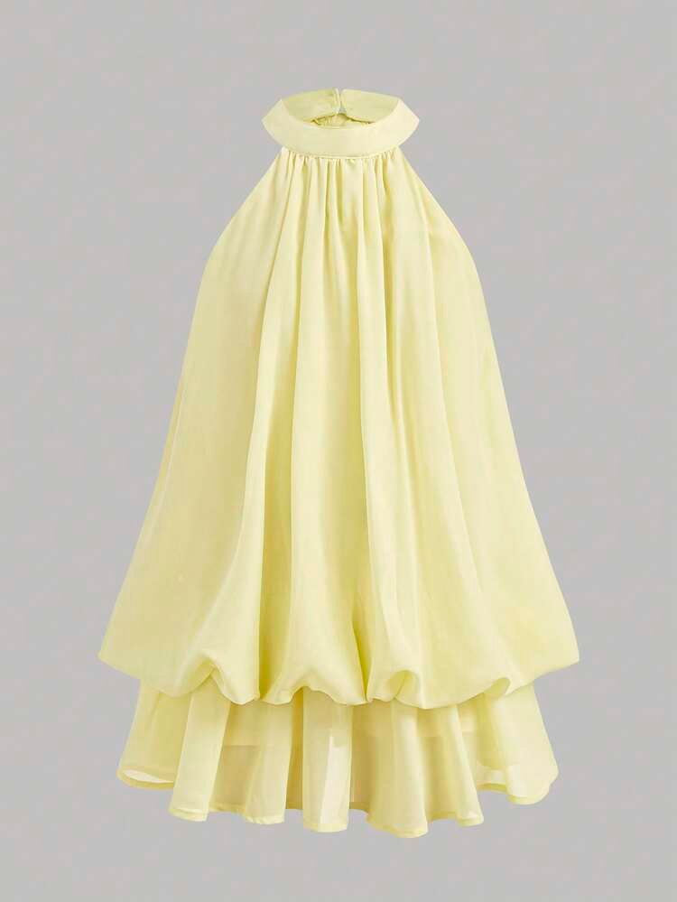 Firerie Kids Firerie Kids Tween Girl Solid Color Pleated Halter Neck Fashion Vacation Travel Dress - Image 10