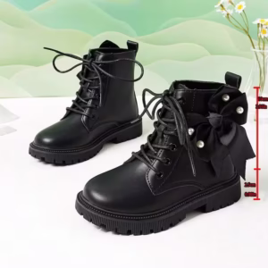 Girls' Boots With Bow, Children's Ankle Boots, Girls' Boots For School And Catwalk, New 2025 Model, Toddler Black Boots With Anti-Slip Soles, Spring & Autumn