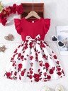 Girls' Ruffled Sleeve Bow-Tie Floral Print Sweet Vacation Style Dress, Young Girl Formal Dress - Image 12