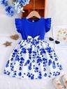 Girls' Ruffled Sleeve Bow-Tie Floral Print Sweet Vacation Style Dress, Young Girl Formal Dress - Image 9