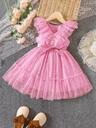 Glamorique Kids Young Girl Ruffle Trim Belted Dobby Mesh Overlay Dress - Image 8