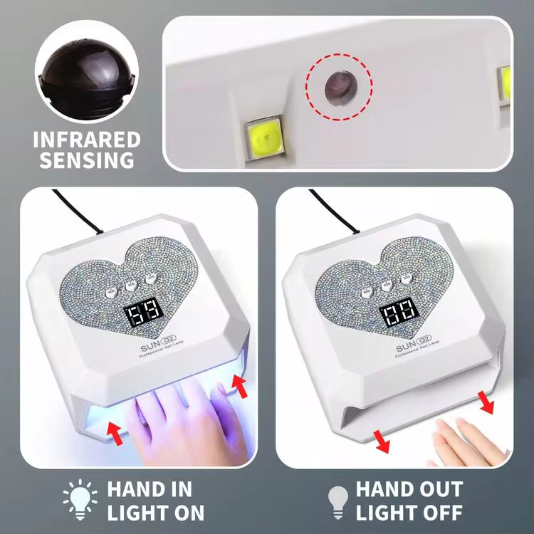 LIMEGIRL Professional UV Nail Lamp, Colorful Crystal Heart Shaped Nail Dryer, Large Capacity Gel Nail Lamp With Cute Heart-Shaped Timer Button, Fast Curing Lamp With LCD Display And Auto Sensor, Suitable For Gel Manicure, Christmas Gift, For Women And Girls, For Nail Salon And Home Use, Purple, Pink, White - Image 8