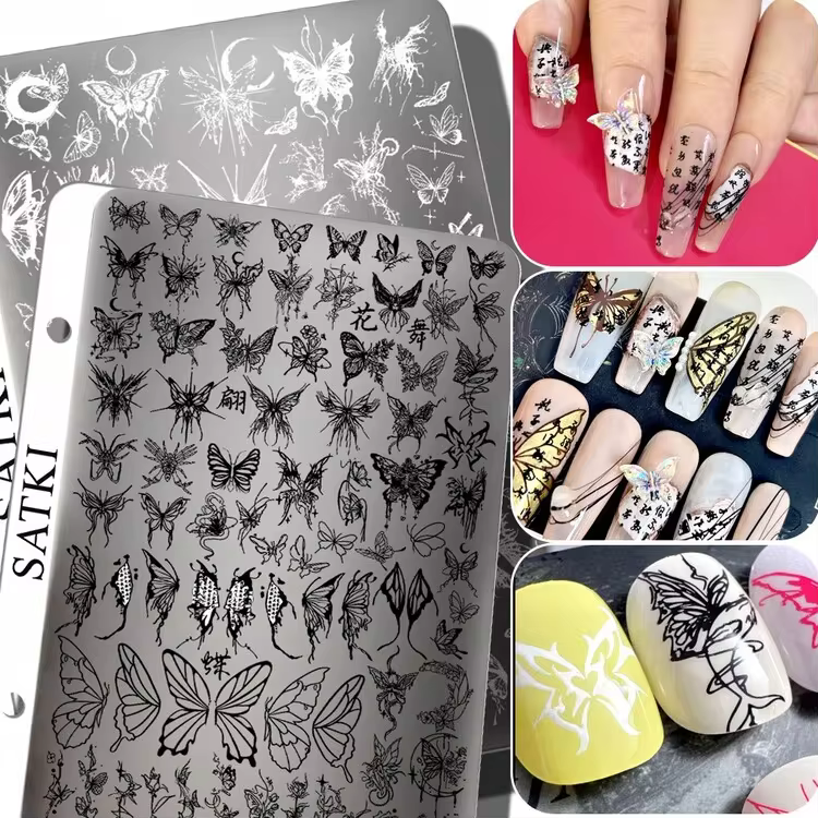 Nail Art Stamping Plate, Steel Stamping Plate For Beginners, No Hand-Painting Required, Nail Decoration Template, Panda Bamboo Lively Butterfly French Line Plaid Nail Art Pattern Transparent Transfer Silicone Stamp Steel Plate Nail Art Tool - Image 3