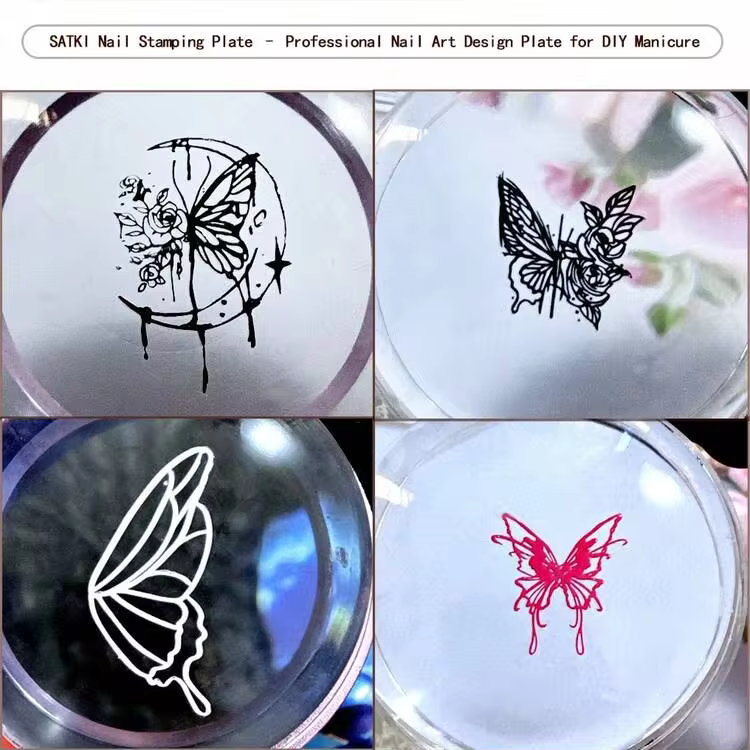 Nail Art Stamping Plate, Steel Stamping Plate For Beginners, No Hand-Painting Required, Nail Decoration Template, Panda Bamboo Lively Butterfly French Line Plaid Nail Art Pattern Transparent Transfer Silicone Stamp Steel Plate Nail Art Tool - Image 4