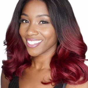 Ombre Red To Black Short Wig, 16 Inch Middle Part Short Curly Synthetic Wig For Women, Colored Long Straight Hair With Bangs Wig, Suitable For Halloween Party, Music Festival, Carnival, Cosplay, Masquerade Ball