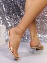Plus Size Women's Transparent Strap Crystal High Heel Sandals, Sexy Open Toe Chunky Heel Shoes For Party, Beach, Wedding, Summer - Image 8