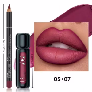 Pudaier Matte Lip Liner & Lip Gloss Set - Lip Liner And Lip Gloss Set, Long-Lasting And Waterproof, Velvet Texture, Available In Nude And Plum Colors, Suitable For Daily And Holiday Makeup | Perfect Combination, Creates Flawless Lip Makeup, Non-Stick Formula