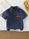 SHEIN Explorewe Young Boy Casual Contrast Color Pocket Front Button Short Sleeve Shirt, Summer - Image 12
