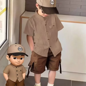 SHEIN Genkimix Kids Young Boy Summer,Squishy,Solid Color Single-Breasted Casual Shirt, Short Sleeve 4 Years Old,Squishy