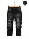 SHEIN Playful Pals Young Boy Dark Grey Distressed Ripped Jeans,Comfortable Elastic Waist Fitted Denim Pants,Back-To-School Winter 80s Career Day Chic Fashionable Casual - Image 11