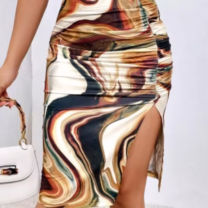 SHEIN Privé Marble Print Split Thigh Skirt