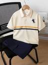 SHEIN Tween Boy Spring/Summer Short Sleeve Polo Shirt & Shorts 2-Piece Set, Fashion Knit Striped Jacquard Polo Shirt & Casual Shorts Set, Boys Outfit Suitable For Daily Wear, School, Outdoor Picnic, Shopping, Sports And Other Occasions - Image 6