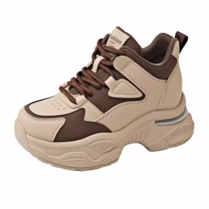 Summer 8cm Thick Sole Inner Height Increase Women's Shoes, Maillard Color Palette Sports Shoes, PU Leather