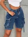 Vintage Flap Pocket Strap Detail Cargo Bermuda Straight Leg Jeans/Denim Shorts Casual Black Summer - Image 11