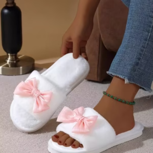 Women's Bowknot Open Toe Slippers, Comfortable Indoor House Shoes, Lightweight, Non-Slip, Suitable For Spring, Autumn, All Seasons