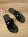 Women's Fashion Casual Minimalist Chic Cute Versatile White Glossy Flat Sandals, Women's Black Glossy Flat Sandals, Women's Blue Glossy Flat Sandals, Women's Red Glossy Flat Sandals, Brown Flat Sandals, Rhinestone, Beaded, Home, Comfortable, Shopping, Outing, Plus Size, Beach, Summer, Slip-On, Round Hollow Pattern, Round Toe, Flat Flip Flops