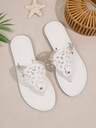 Women's Fashion Casual Minimalist Chic Cute Versatile White Glossy Flat Sandals, Women's Black Glossy Flat Sandals, Women's Blue Glossy Flat Sandals, Women's Red Glossy Flat Sandals, Brown Flat Sandals, Rhinestone, Beaded, Home, Comfortable, Shopping, Outing, Plus Size, Beach, Summer, Slip-On, Round Hollow Pattern, Round Toe, Flat Flip Flops - Image 3