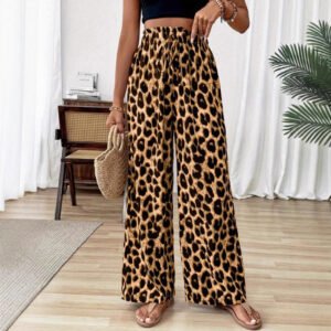 High-waisted Leopard-print Loose Straight-leg Wide-leg Pants For Women