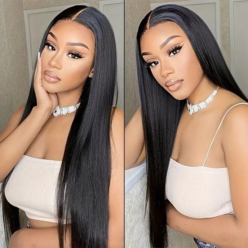 European And American Mid-length Long Straight Front Lace Wig - Image 6