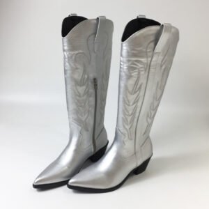 Silver Embroidered Chelsea Boots Autumn And Winter