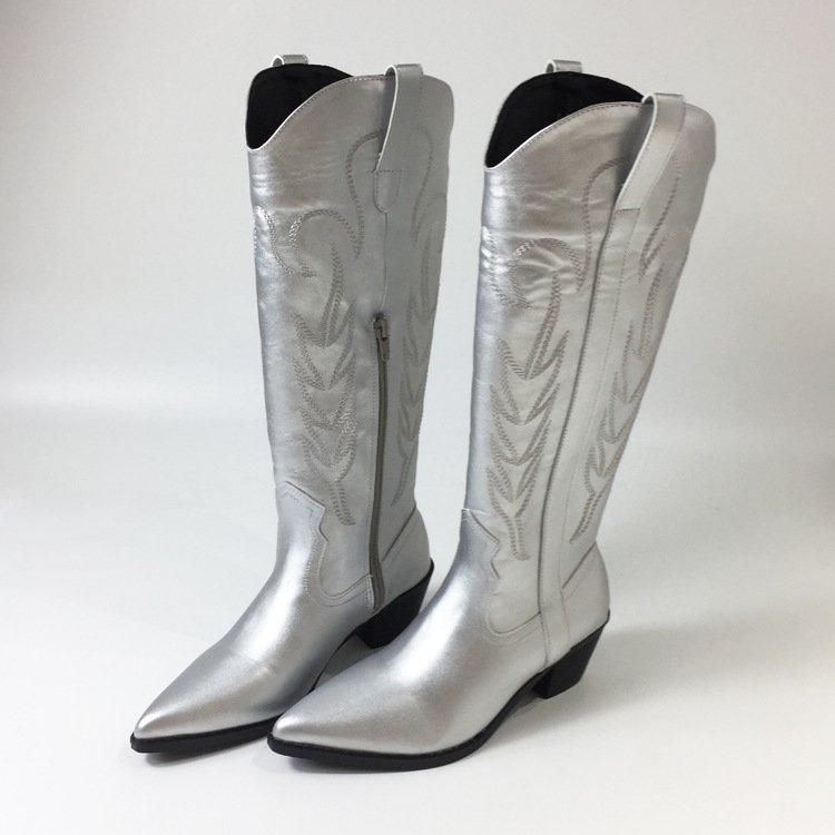 Silver Embroidered Chelsea Boots Autumn And Winter