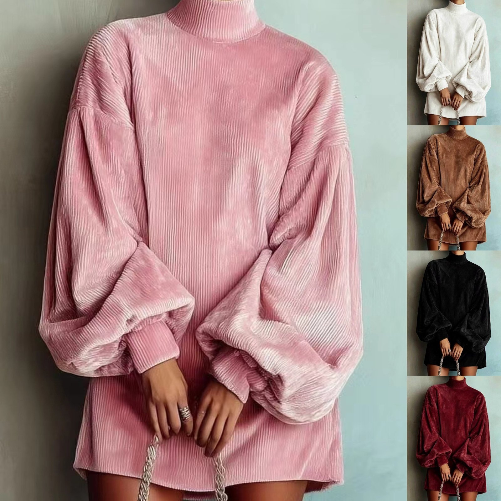 Loose-fitting Long-sleeve Dress With Puff Sleeves