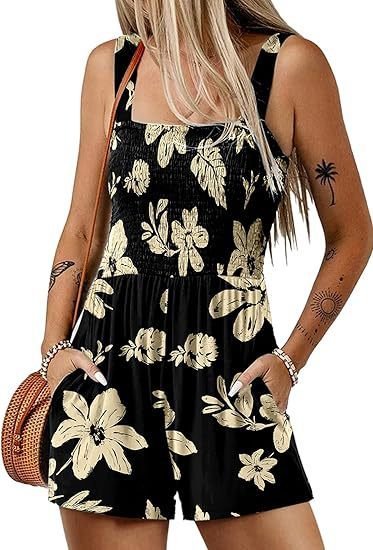 Flower Print Shorts Jumpsuit Summer Fashion Sleeveless Beach Bodysuit - Image 3