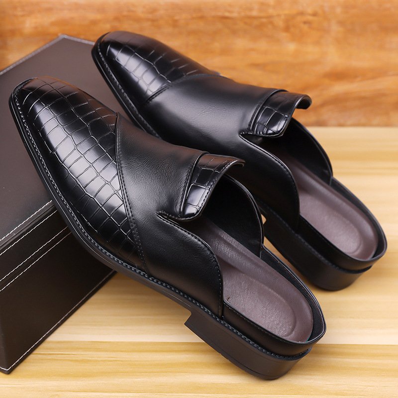 Mens Pointed-toe Leather Half-slippers Without A Heel For Outdoor Wear - Image 2