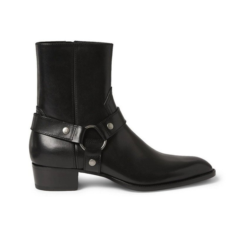 Pointed-toe Leather Martin Boots For Men - Image 5