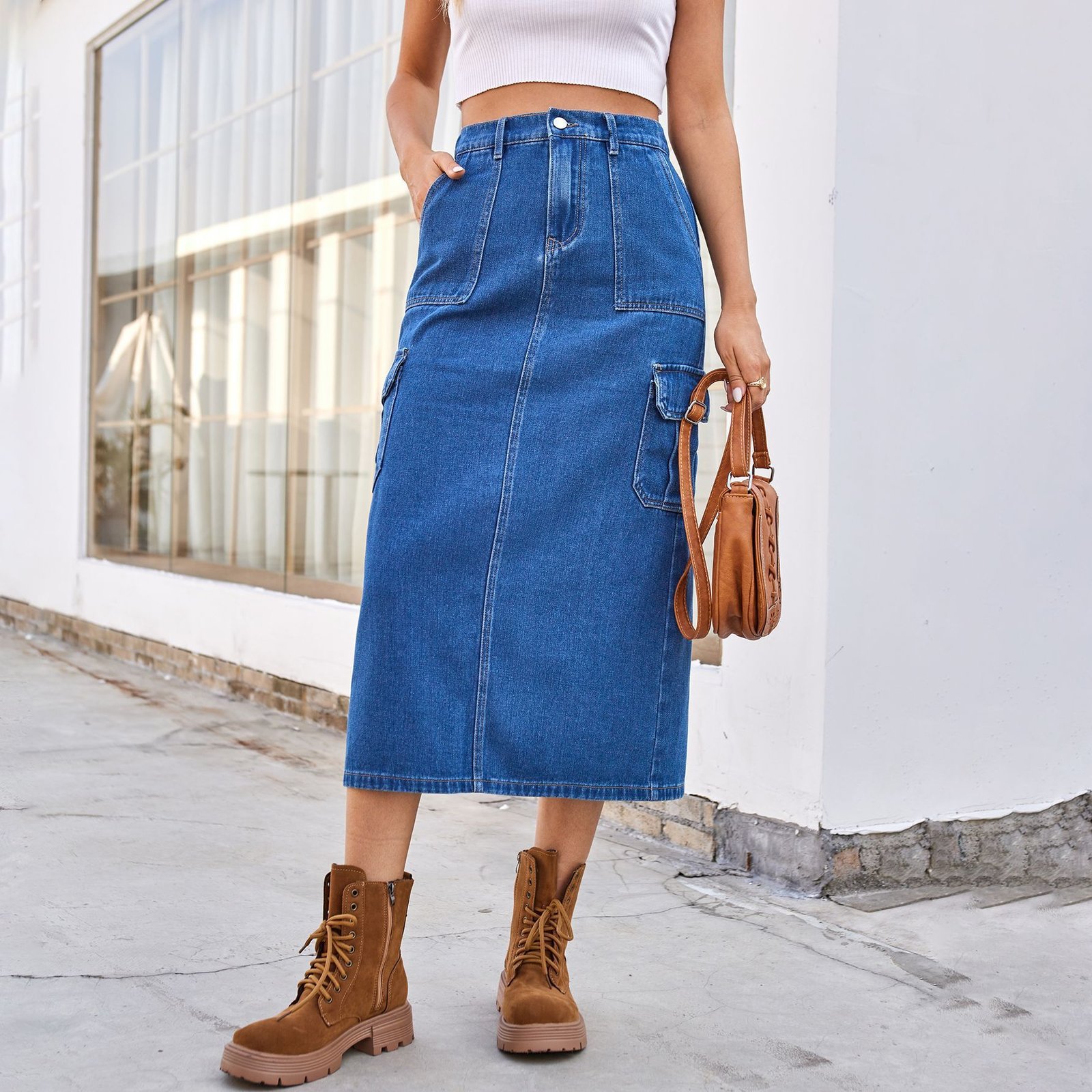 European And American Summer Washed Overalls Skirt Denim Skirt - Image 7