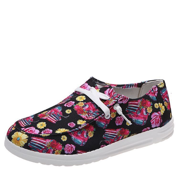 Loafers Women Sunflower Print Flats Casual Canvas Shoes Non-lace Lazy Shoes - Image 5