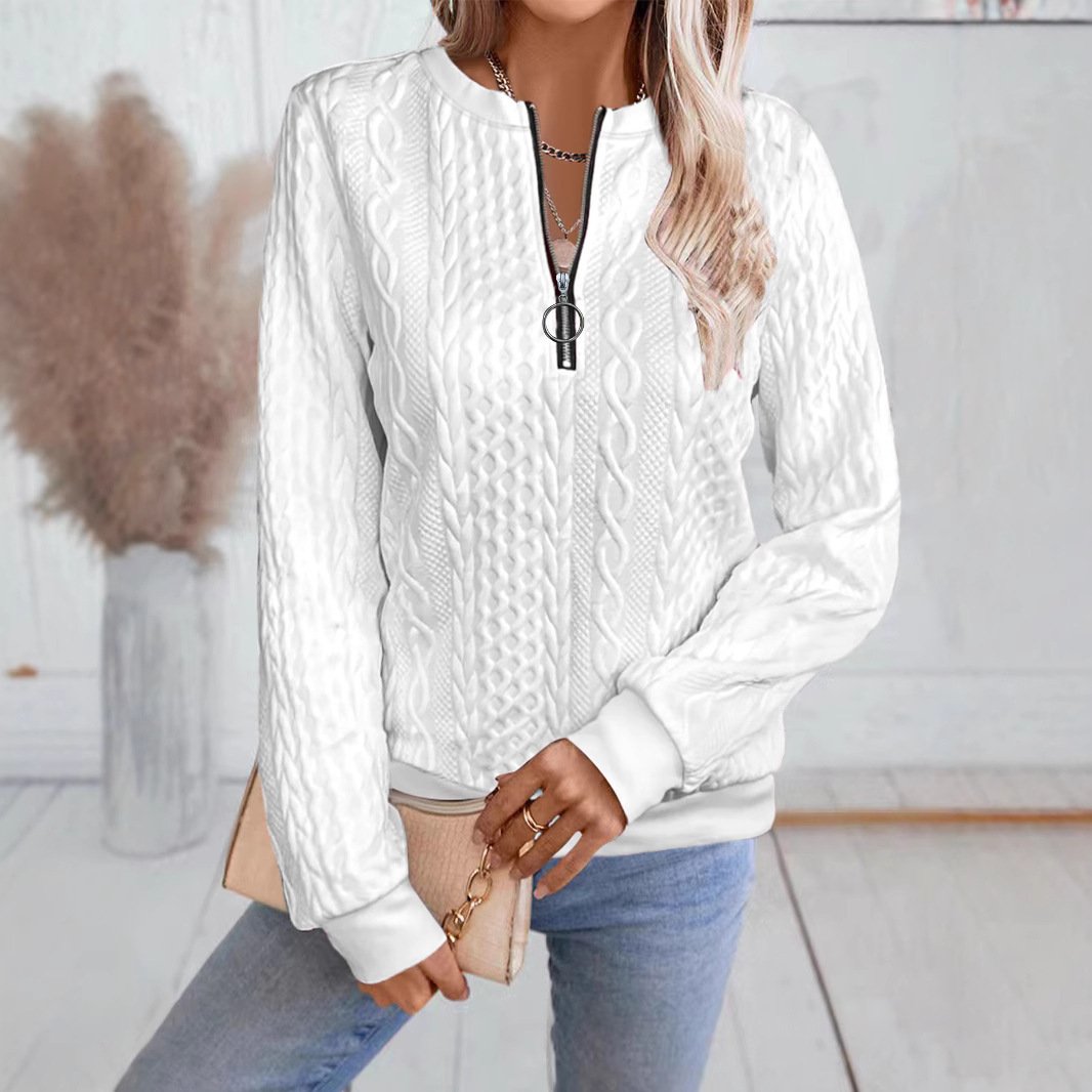 Casual Neckline Long-sleeve Zipper Sweaters Women's Clothing - Image 6