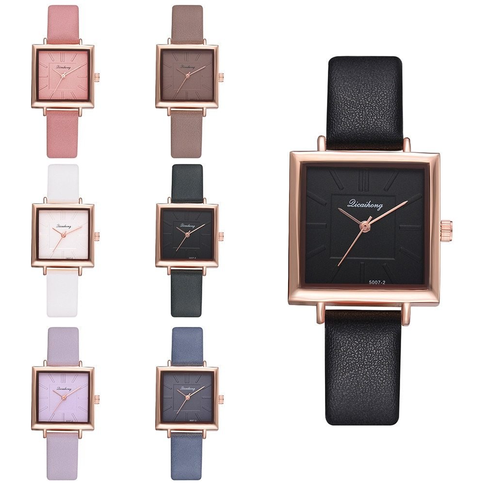 Square Women Bracelet Watch Contracted Leather Crystal WristWatches Women Dress Ladies Quartz Clock - Image 5