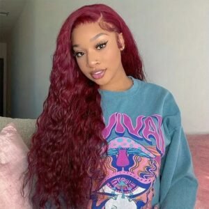 Fashion Wine Red Wig Front Lace Small Roll Wound Tube Afro Synthetic Wigs