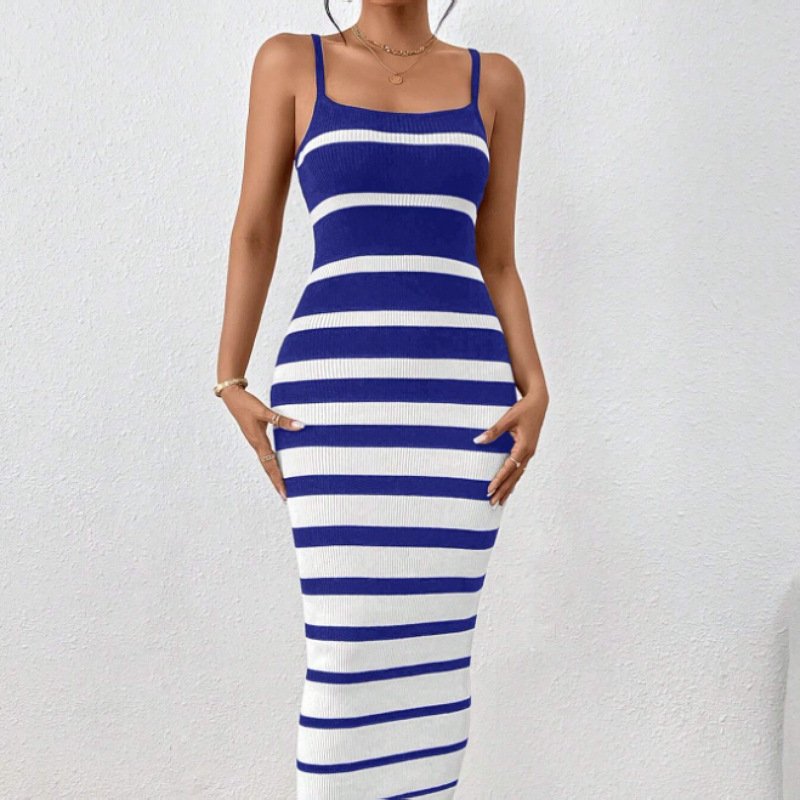 Women's Sexy Hot Girl Striped Spaghetti Straps Hip Dress - Image 3